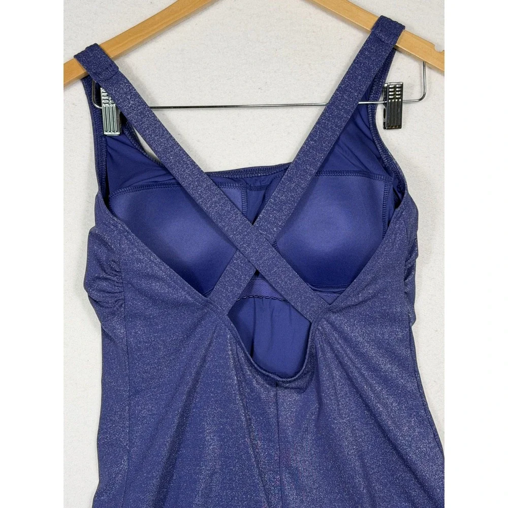 Lands End Swimsuit Skirt Set Womens 14 Blue Metallic Shimmer 2pc One Piece Skirt